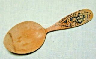Vintage Norwegian Rosemaling Design 6 7/8 Inch Wood Spoon