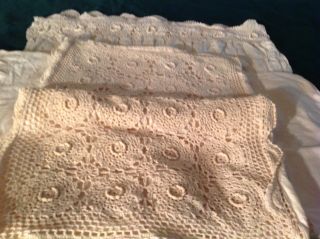Vtg 100 Cotton Bed Skirt White Embroidery Floral Eyelet Hand Crochet Lace Full