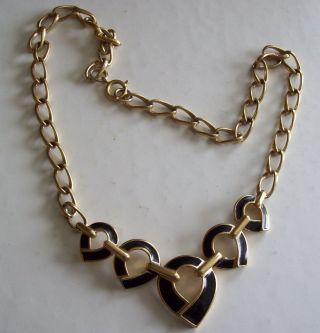 Vintage Trifari Black Enamel & Gold Tone Necklace