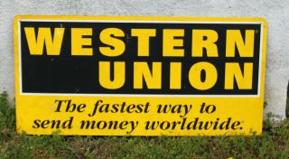 Vintage Large Metal Tin Double Sided Western Union Sign