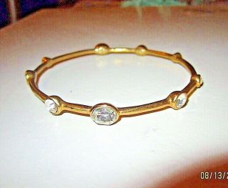 Vtg Graziano 18k Gold Plated Clear Rhinestone Inlaid Stackable Estate Bangle