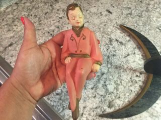 Mid Century Pink Ceramic Harlequin Man In Crescent Moon Wall Hanging Vintage 4