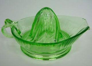 Vintage Depression Glass Vaseline Glass Hand Juicer Reamer Green Uranium Large