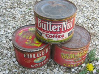 Vintage Old Judge Owl Butter Nut Folger ' s Ship Coffee Empty Cans 1 lb 3
