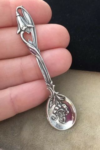 Vintage Jewellery Art Nouveau Bluebell Flower Sterling Silver Mustard Spoon