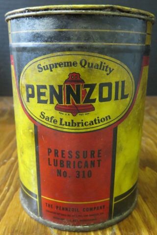 Vintage Pennzoil Pressure Lubricant No.  310 16 Oz.  Oil Can W/ Oil Good - Very Good