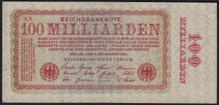 1923 100 Billion Mark Germany Vintage Paper Money Banknote Currency P 133 Unc