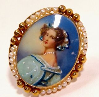 Vintage Hand - Painted Miniature Portrait Brooch/pendant