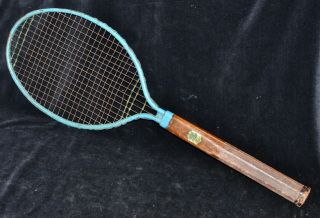Vintage Blue 1920s Dayton Blue Ace Steel Tennis Racket Intact Strings
