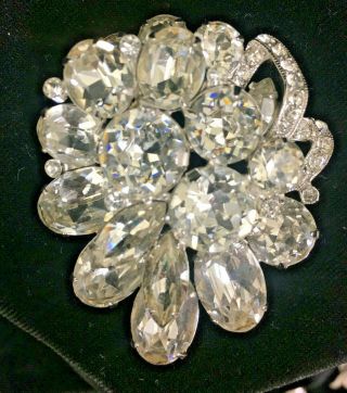 Vintage Signed Eisenberg Stunning Huge Crystal Clear Rhinestone Brooch
