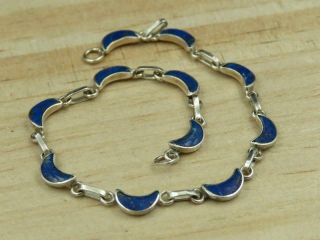Vintage 950 Sterling Silver Lapis Lazuli Crescent Moon Link Bracelet