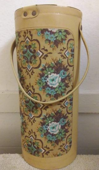 Vintage Knitting Case Vinyl Yarn Caddy Mid Century Floral Yellow Pattern 3
