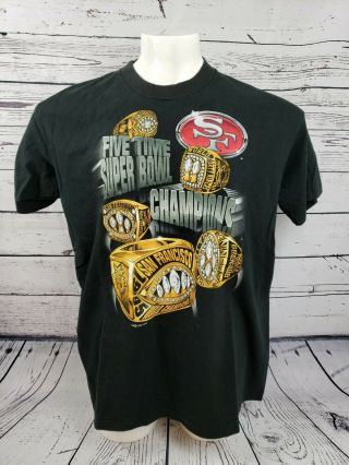 Vintage San Francisco 49ers 5 Time Bowl Champs T Shirt Xl Black 1995