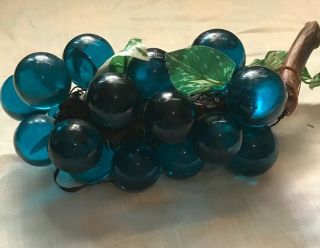 Vintage Blue Lucite Glass Grapes Vine Cluster
