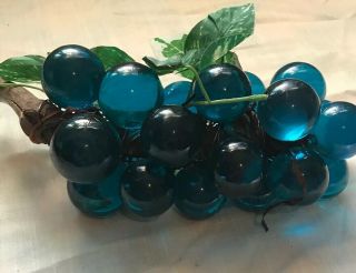 Vintage Blue Lucite Glass Grapes Vine Cluster 2