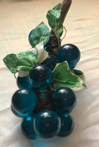Vintage Blue Lucite Glass Grapes Vine Cluster 3