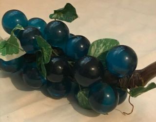 Vintage Blue Lucite Glass Grapes Vine Cluster 5