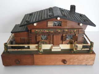 Vintage Wooden Chalet House Musical Jewelry Box Made In Japan