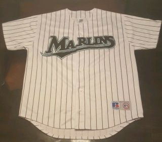 Florida Marlins Vtg 90s Pinstripe Sewn Russell Athletic Mlb Baseball Jersey M