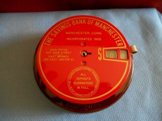 Vintage Advertising Coin Bank The Savings Bank Of Manchester Add O Bank No Key
