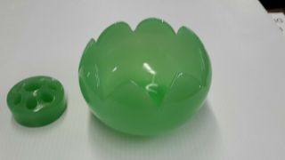 Vintage Green Jade Jadeite Tulip Bowl Candy Dish - Fireking?? & Flower Frog