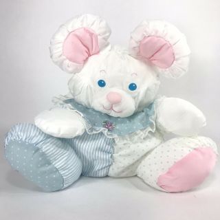 Vtg Fisher Price Baby Puffalump Blue White Mouse With Rattle
