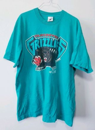 Vintage Vancouver Grizzlies 1994 T - Shirt Attack Teal Mens Xl Single Stitch Tee
