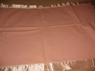 Vintage Chatham Wool Baby Blanket 100 Virgin Wool W/ Satin Trim 50 " X 54 " Pink