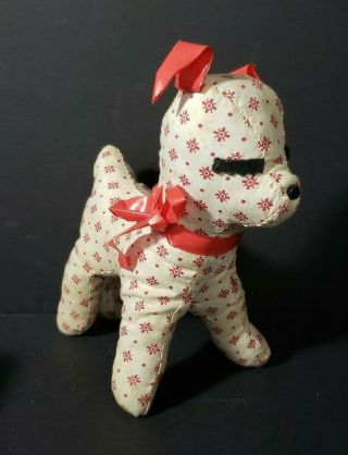 Vintage Stuffed Dog Cotton Material Body Vinyl Ears.  And Collar Small