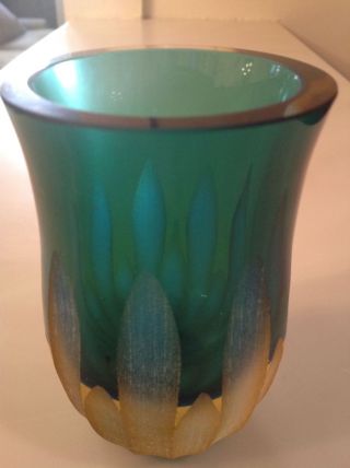 Vintage Villeroy & Boch Emerald Jewels Art Glass Vase 4 1/2 "