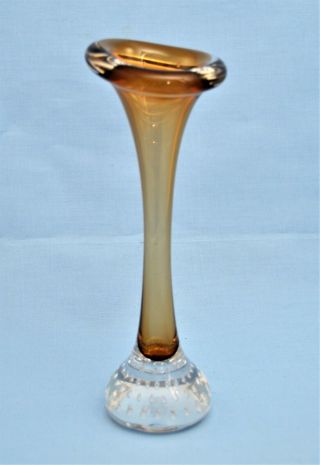 Vintage Hand Painted Murano Art Glass Amber Gold Clear Bud Vase