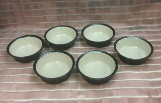 Set Of 6 Vintage Japanese Granada Stoneware Black & Cream Dessert Bowls