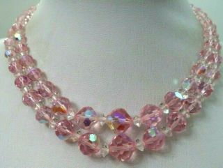 Stunning Vintage Estate High End Ab Pink Crystal Bead 17 1/4 " Necklace G780c