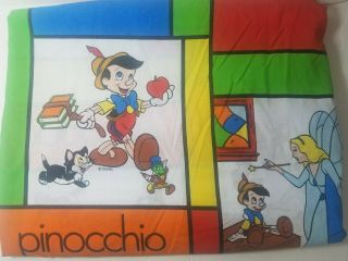 Vintage Disney Pinocchio Twin Flat Bed Sheet Bedding Geppetto Color Block Crafts