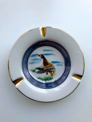 Vintage Mid Century Game Bird Duck In Flight Lusterware Ashtray Trinket Dish