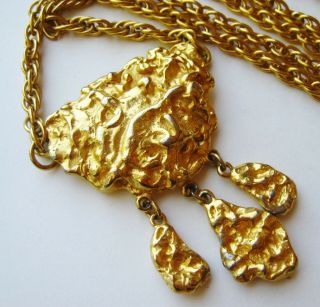Vtg Maxine Denker Gold Brutalist Designer Pendant Necklace & Chain