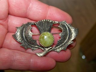 Vintage Signedjewellery Scottish Celtic Connemara Agate Thistle Plaid Brooch Pin