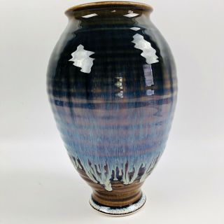 Bill Campbell Pottery Vase Vintage Signed Drip Glaze