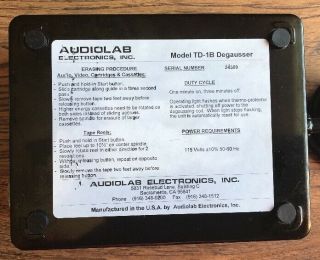 Audiolab Electronics Tape Eraser Degausser Model TD - 1B - 8
