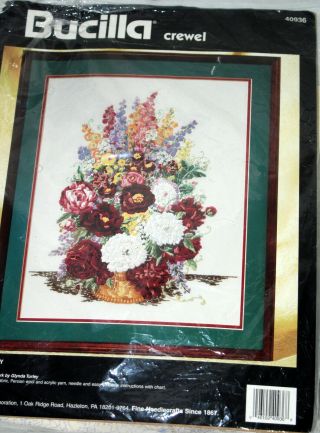Vintage Crewel Kit Bucilla Grand Glory 1994 Glynda Turley 16x20 Floral 40936