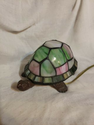 Tiffany Style Stained Glass Turtle Tortoise Accent Lamp Night Light Vintage