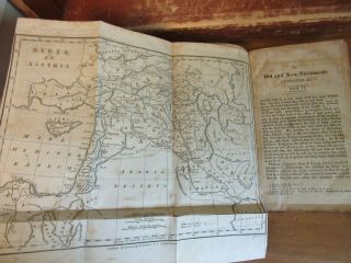 OLD / TESTAMENT CONNECTED IN HISTORY OF JEWS Leather 1816 MAP BIBLE JESUS, 3