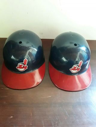 Pair Vintage Cleveland Indians Adjustable Souvenir Batting Helmets Wahoo Laich