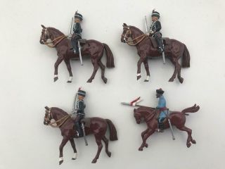 4 Vintage Britains Figures Guards Cavalry On Horseback Metal/lead (1 Indian)