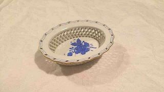 Vintage Herend Hungary Asprey Hand Painted Porcelain Woven Basket Mini Ring Bowl