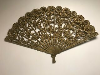 Mid Century Hollywood Regency Style Wall Hanging Gold Fan 43 " Wide Vintage Decor