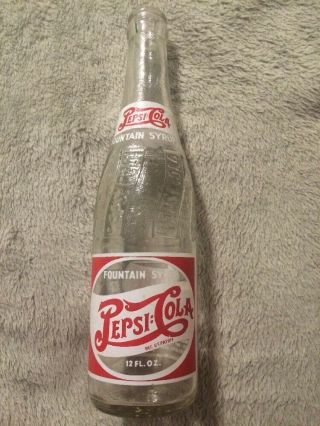 Vintage Pepsi:cola Double Dot Fountain Syrup Soda Bottle Clarksburg,  W Va.  1943