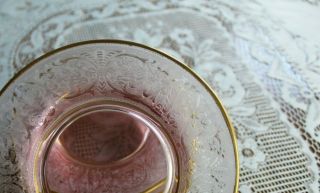 5 Vintage Etched Pink Depression Glass Bread and Butter Plates Gold Rim 4