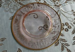 5 Vintage Etched Pink Depression Glass Bread and Butter Plates Gold Rim 6