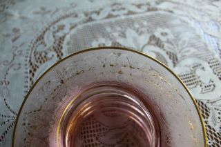 5 Vintage Etched Pink Depression Glass Bread and Butter Plates Gold Rim 7